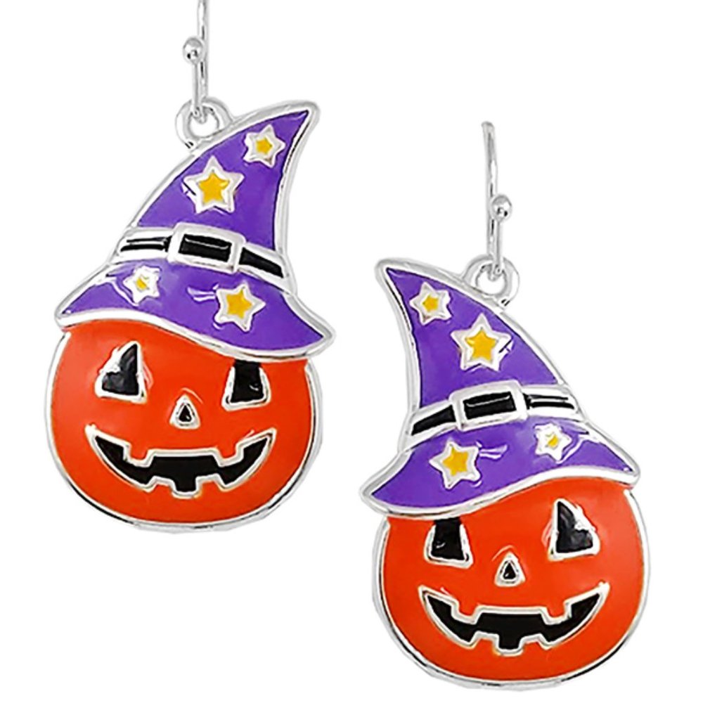 Halloween purple Witch Pumpkin  Earrings